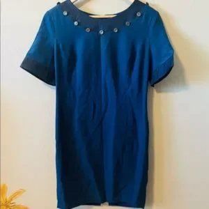 Vintage button detail blue lined dress size L